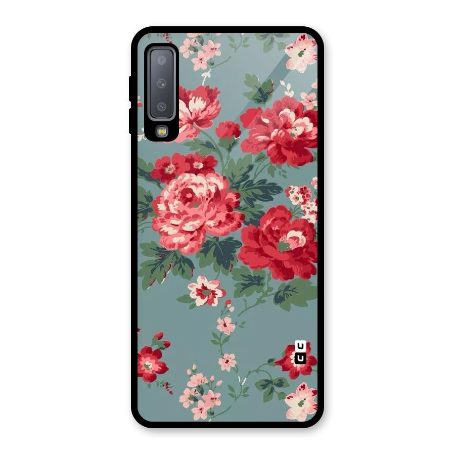 Aesthetic Floral Red Glass Back Case for Galaxy A7 (2018)
