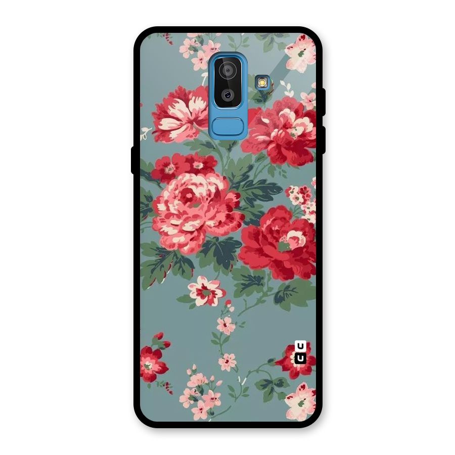 Aesthetic Floral Red Glass Back Case for Galaxy J8