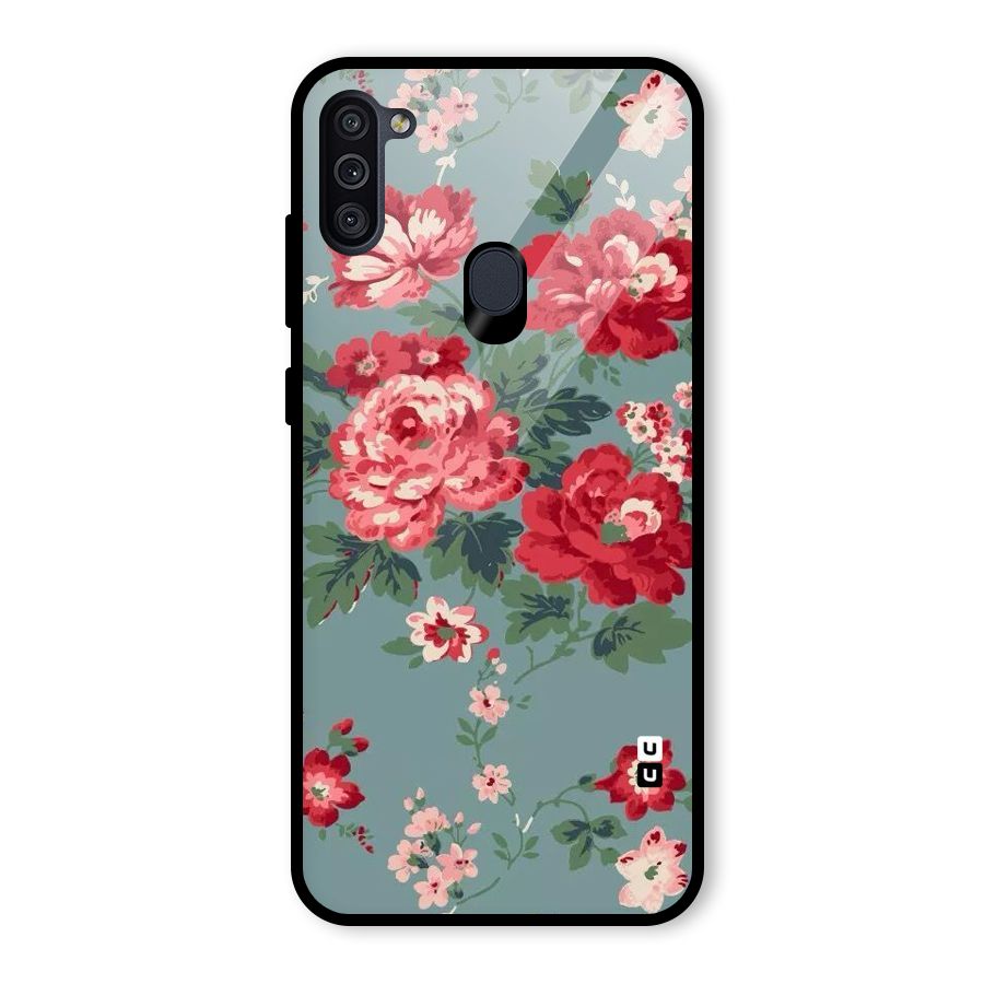 Aesthetic Floral Red Glass Back Case for Galaxy M11