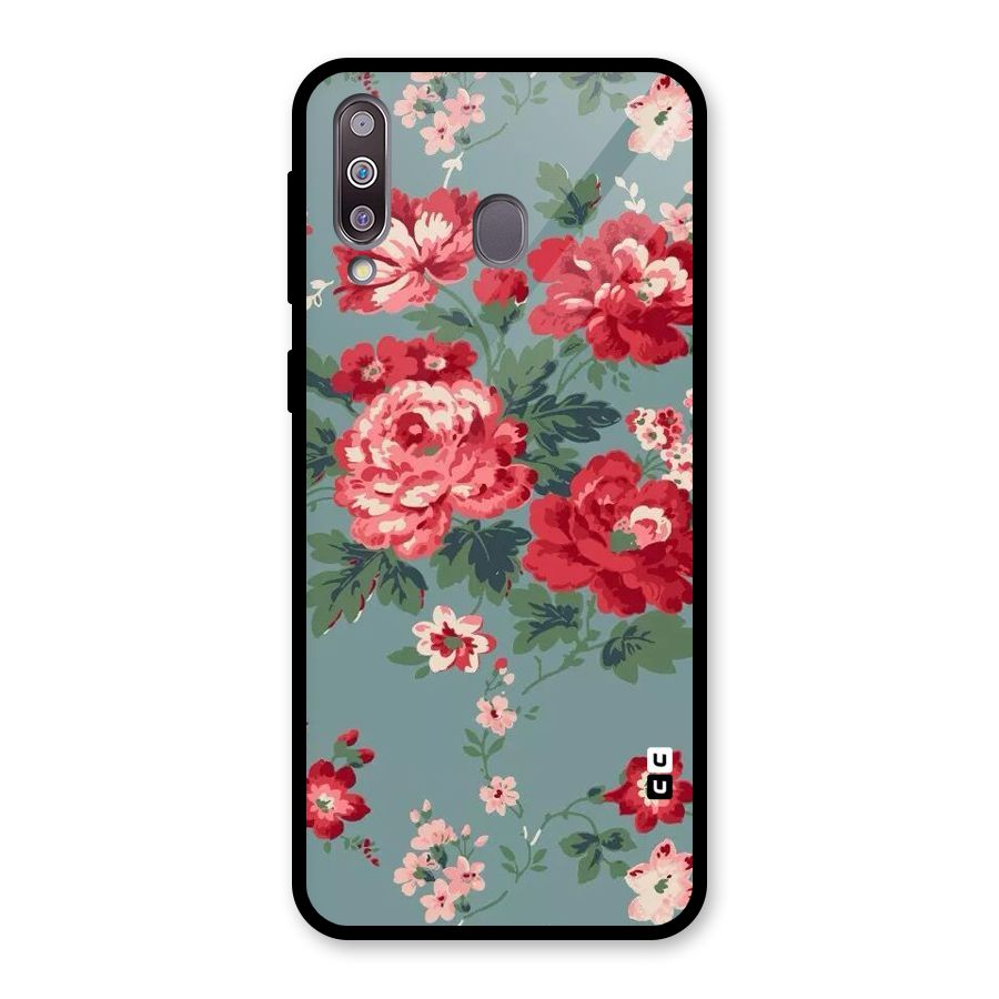 Aesthetic Floral Red Glass Back Case for Galaxy M30