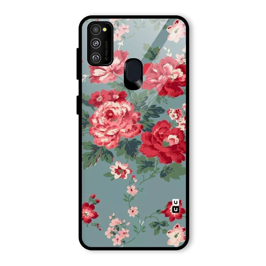 Aesthetic Floral Red Glass Back Case for Galaxy M30s