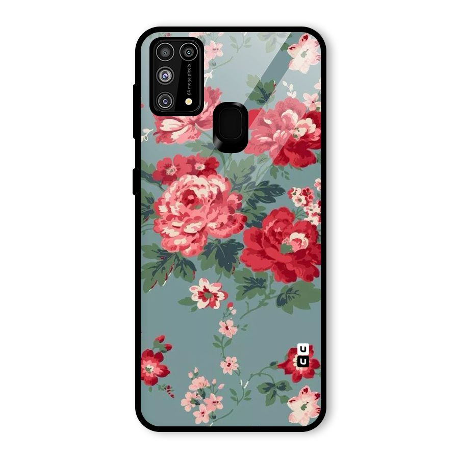Aesthetic Floral Red Glass Back Case for Galaxy M31