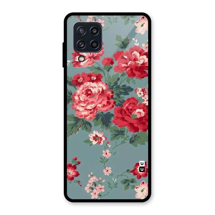 Aesthetic Floral Red Glass Back Case for Galaxy M32