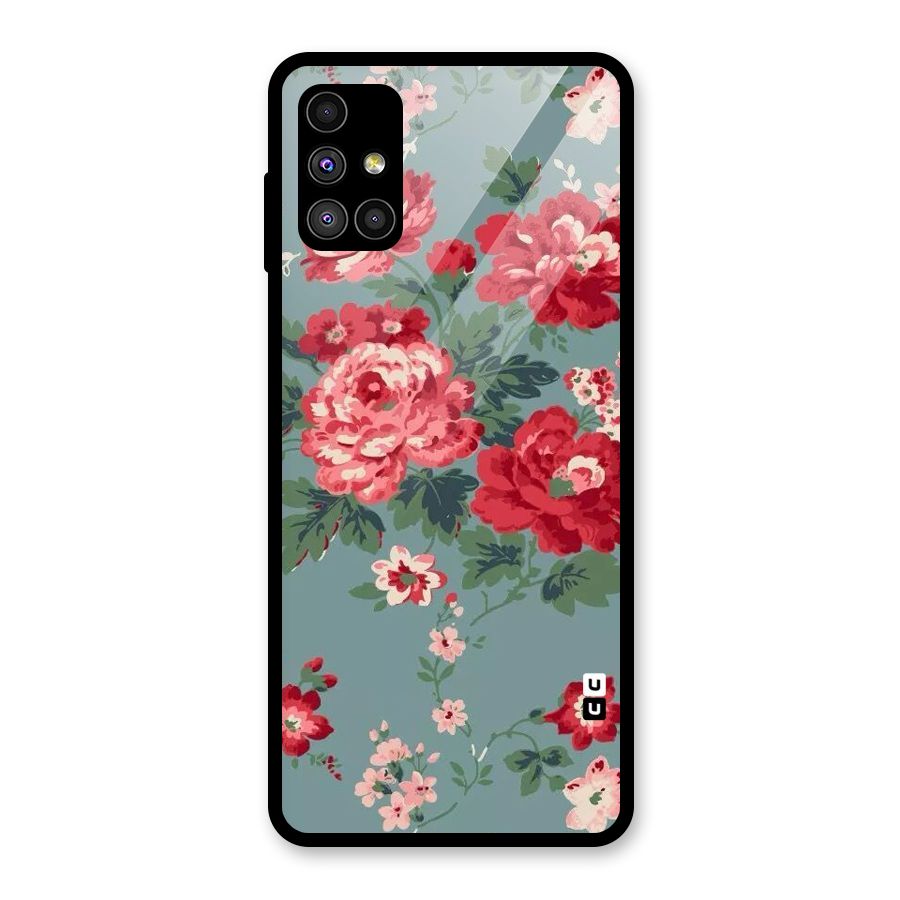 Aesthetic Floral Red Glass Back Case for Galaxy M51