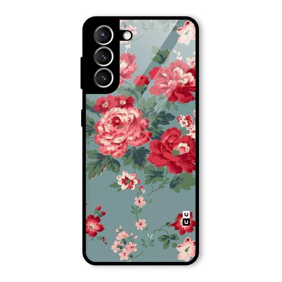 Aesthetic Floral Red Glass Back Case for Galaxy S21 5G