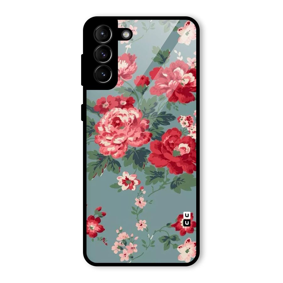 Aesthetic Floral Red Glass Back Case for Galaxy S21 Plus