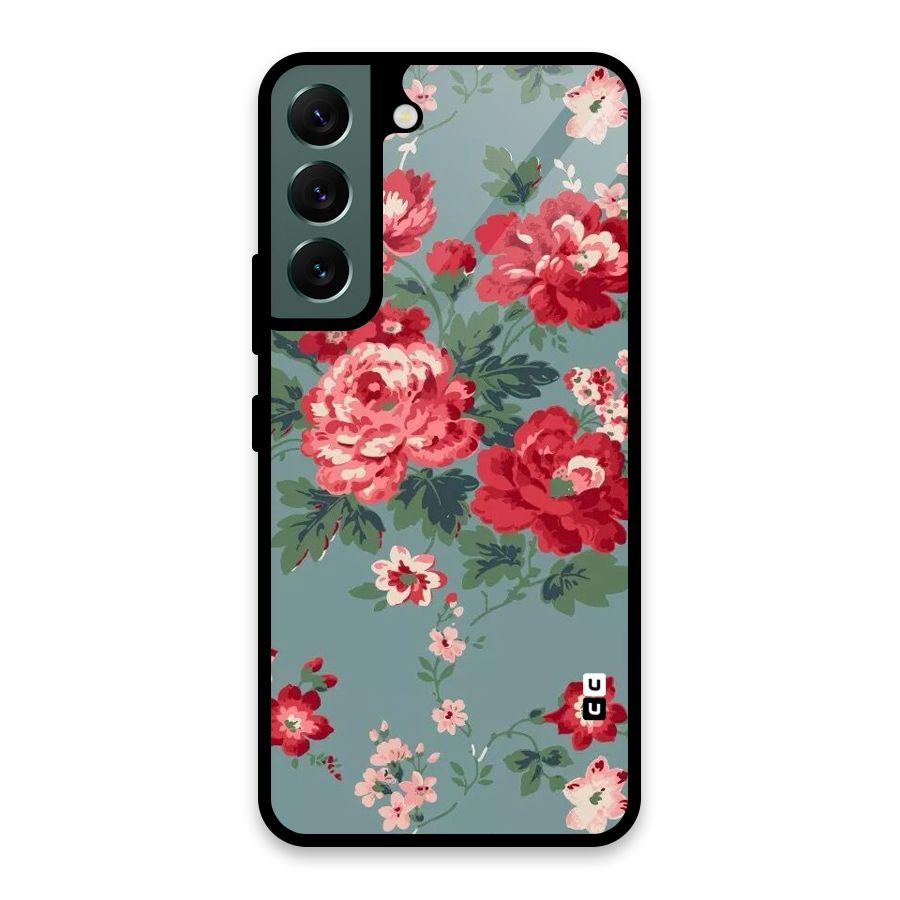 Aesthetic Floral Red Glass Back Case for Galaxy S22 5G