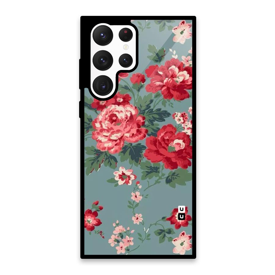 Aesthetic Floral Red Glass Back Case for Galaxy S22 Ultra 5G