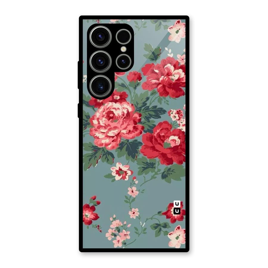 Aesthetic Floral Red Glass Back Case for Galaxy S23 Ultra