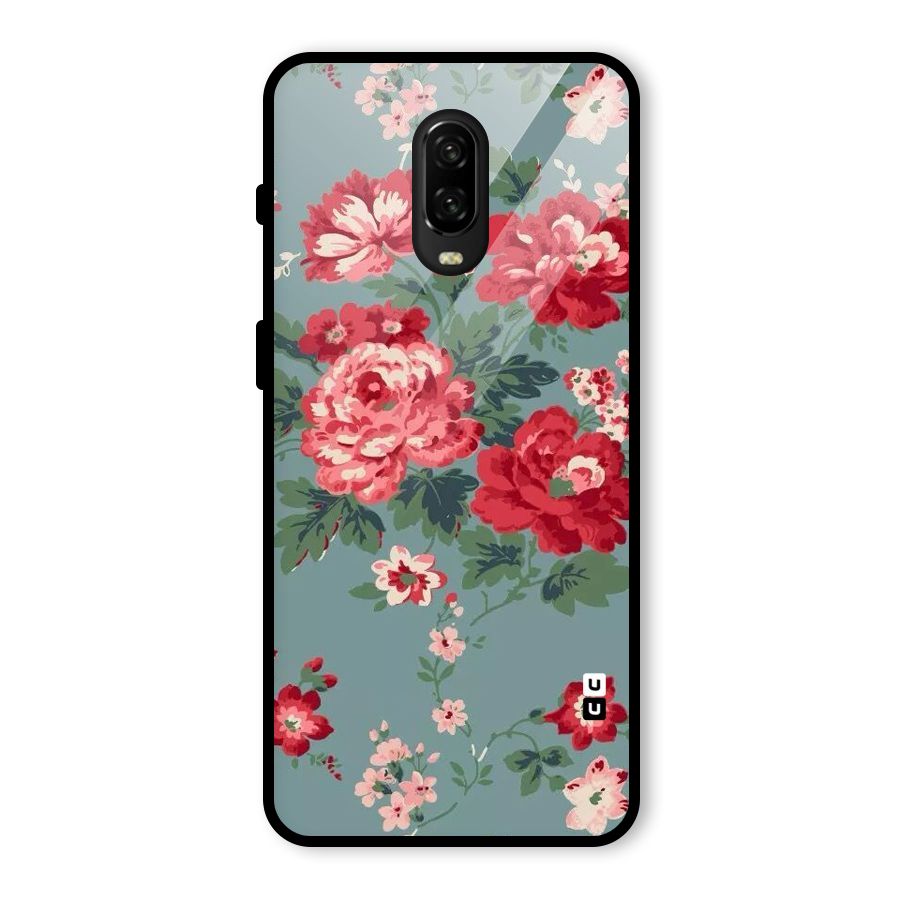 Aesthetic Floral Red Glass Back Case for OnePlus 6T