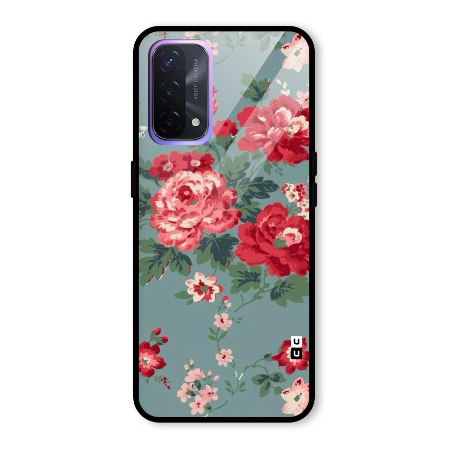 Aesthetic Floral Red Glass Back Case for Oppo A74 5G
