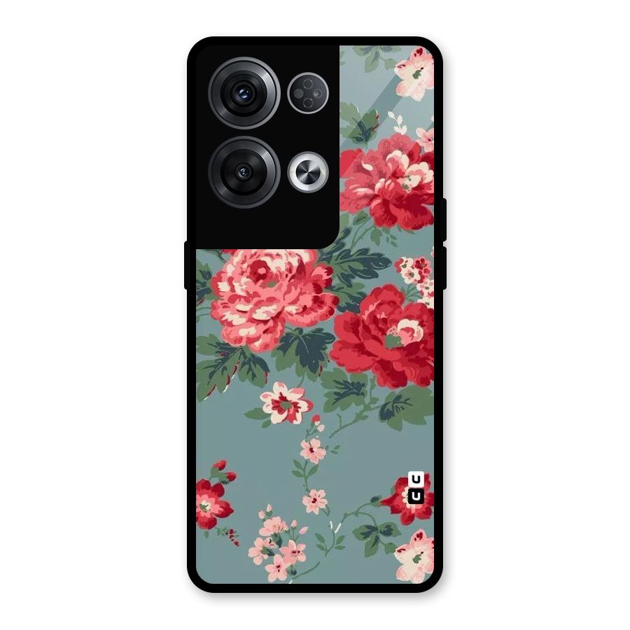 Aesthetic Floral Red Glass Back Case for Oppo Reno8 Pro 5G