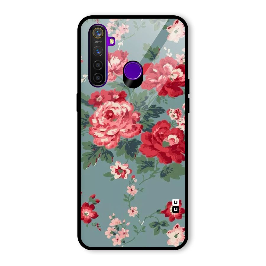 Aesthetic Floral Red Glass Back Case for Realme 5 Pro