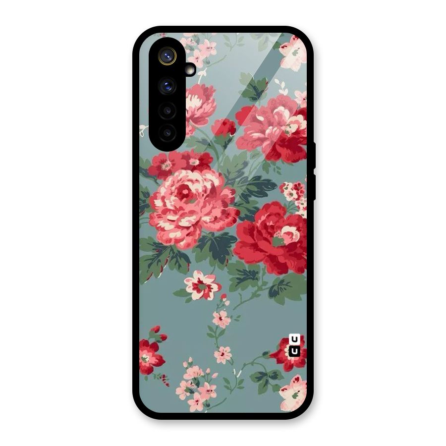 Aesthetic Floral Red Glass Back Case for Realme 6i