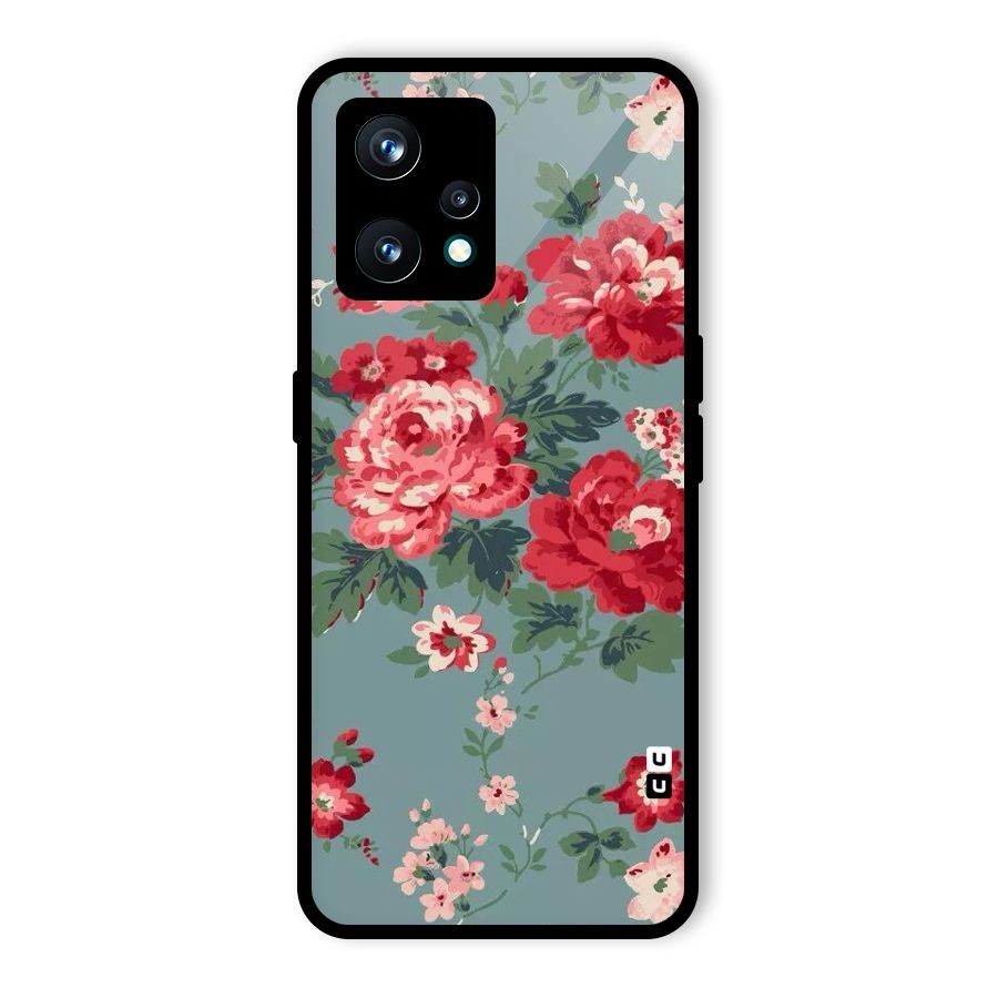 Aesthetic Floral Red Glass Back Case for Realme 9 Pro Plus 5G