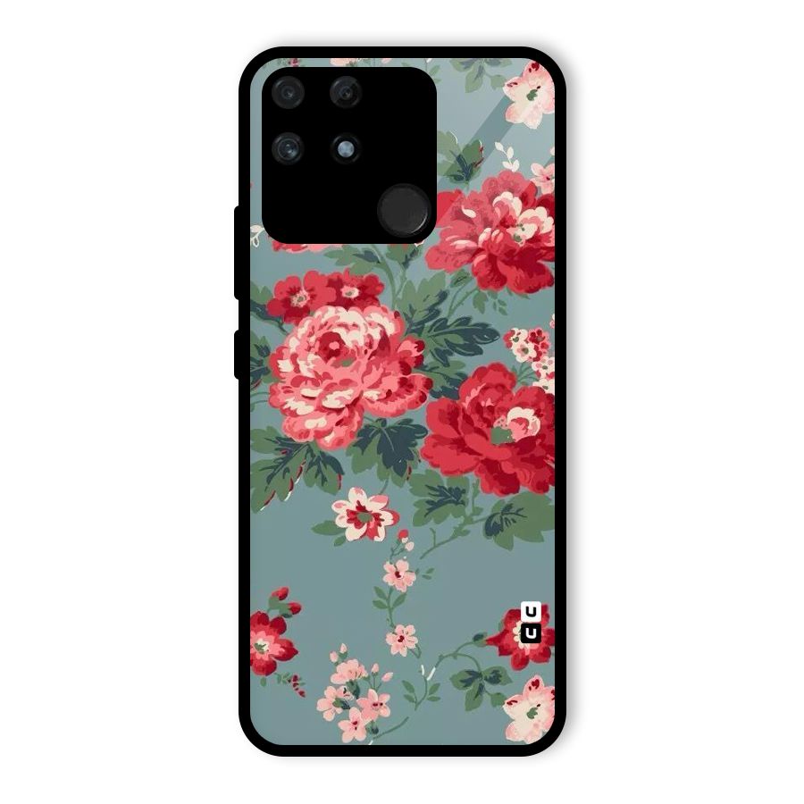 Aesthetic Floral Red Glass Back Case for Realme Narzo 50A