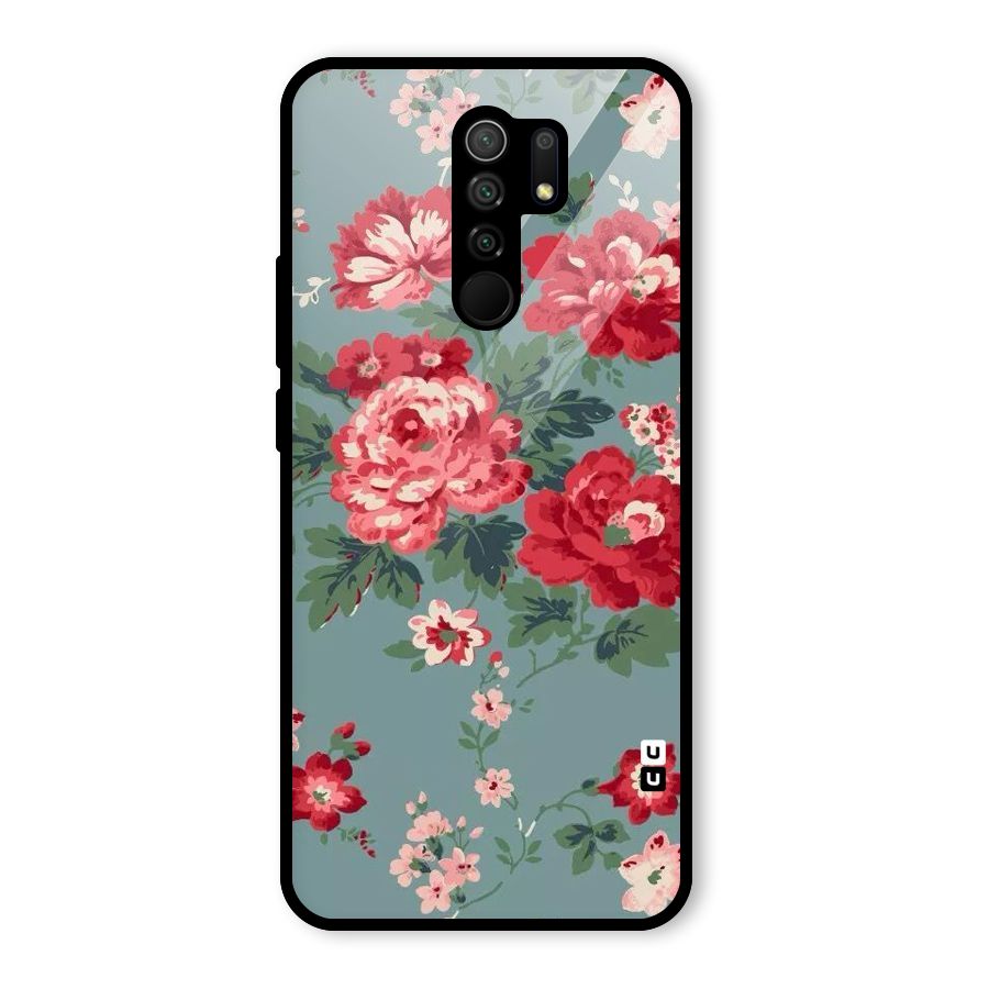 Aesthetic Floral Red Glass Back Case for Redmi 9 Prime