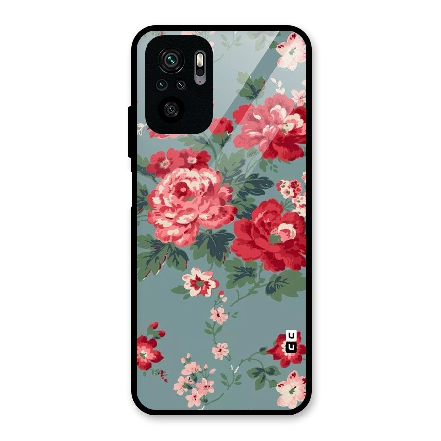 Aesthetic Floral Red Glass Back Case for Redmi Note 10S