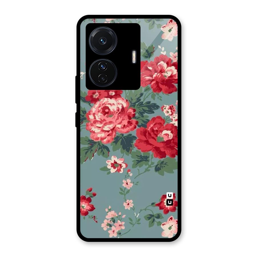 Aesthetic Floral Red Glass Back Case for Vivo T1 Pro