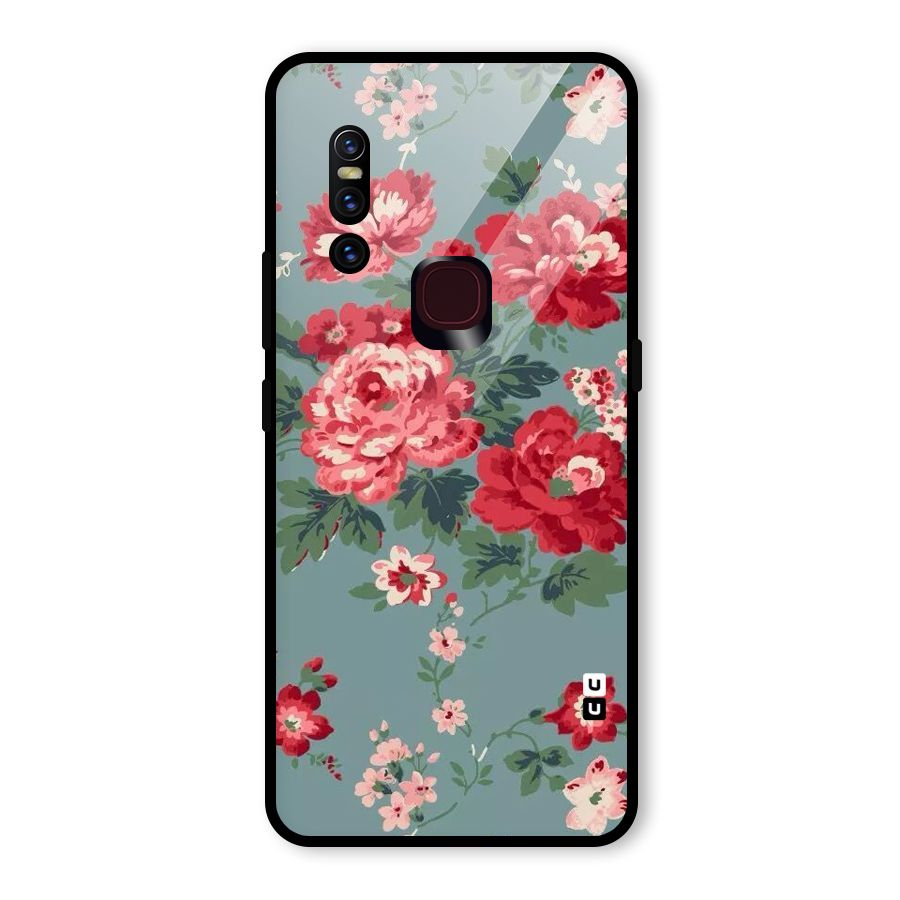 Aesthetic Floral Red Glass Back Case for Vivo V15