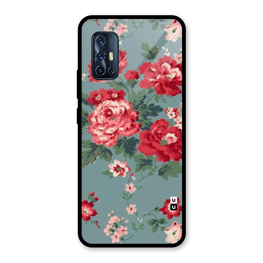 Aesthetic Floral Red Glass Back Case for Vivo V17
