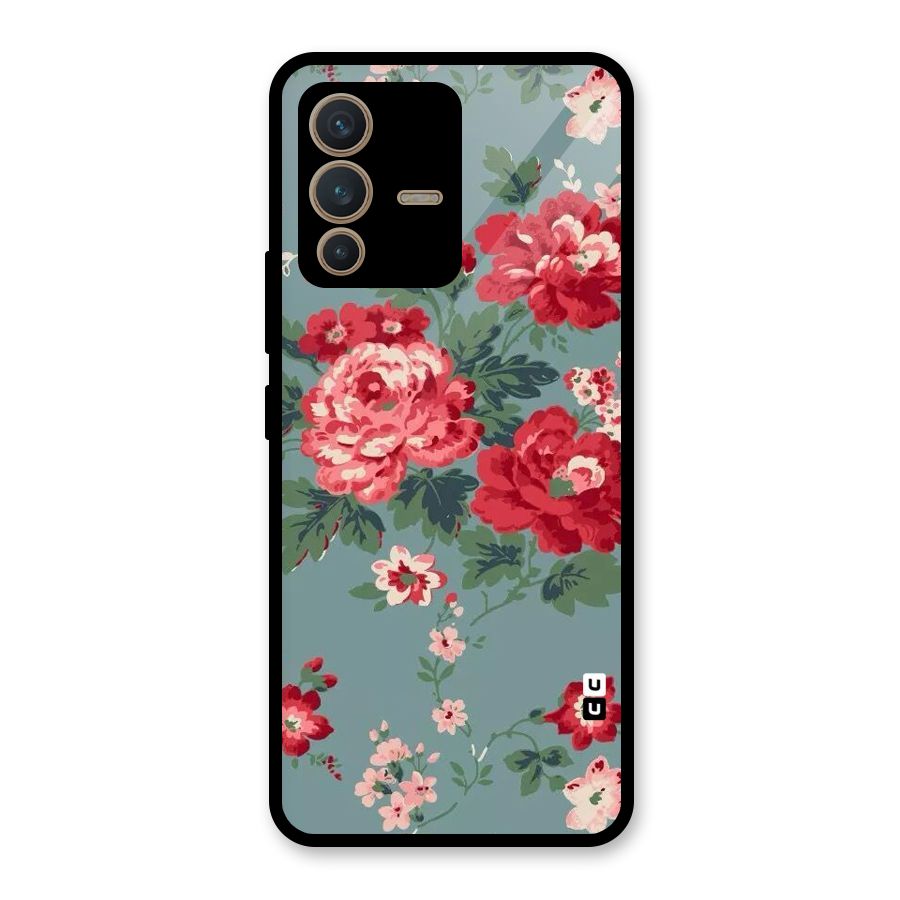 Aesthetic Floral Red Glass Back Case for Vivo V23 5G