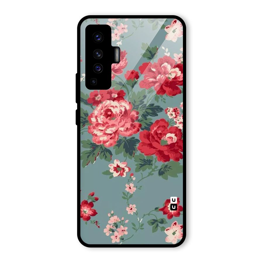Aesthetic Floral Red Glass Back Case for Vivo X50