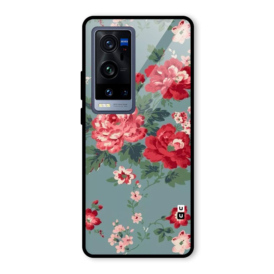 Aesthetic Floral Red Glass Back Case for Vivo X60 Pro Plus