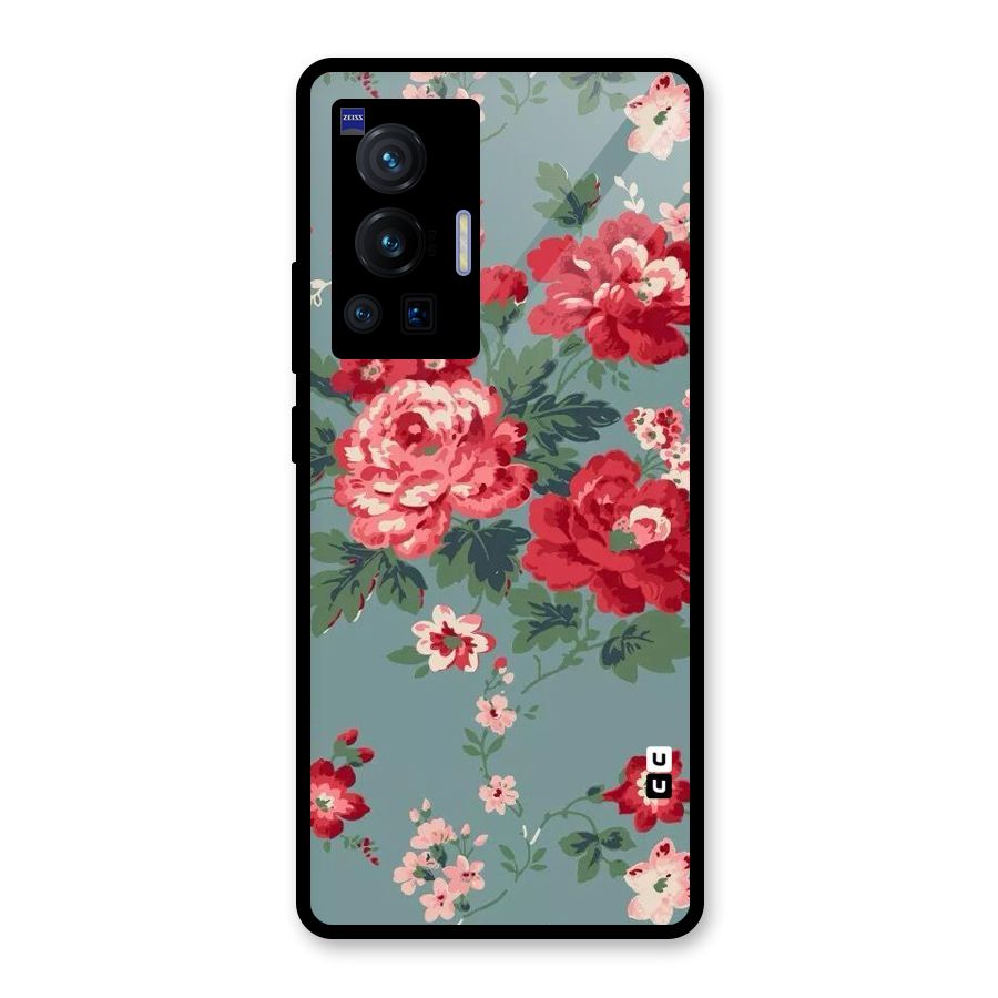 Aesthetic Floral Red Glass Back Case for Vivo X70 Pro