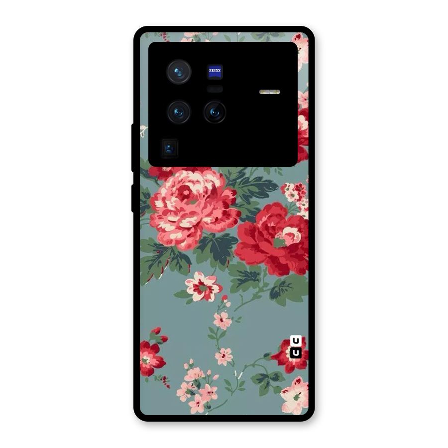 Aesthetic Floral Red Glass Back Case for Vivo X80 Pro