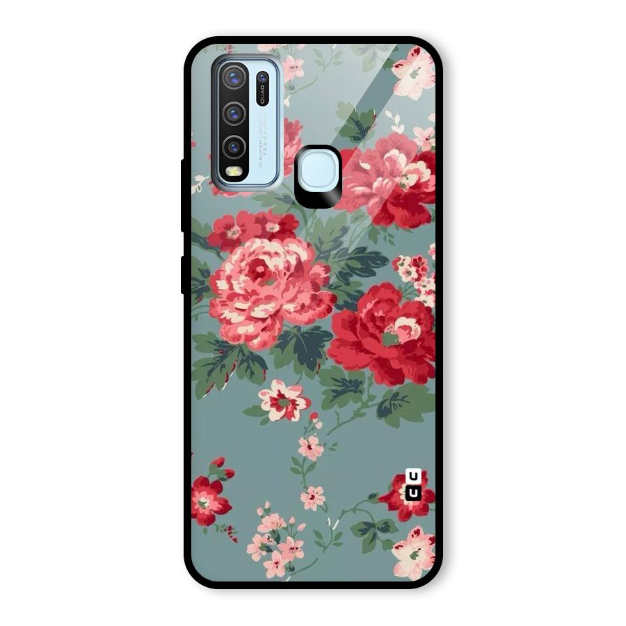 Aesthetic Floral Red Glass Back Case for Vivo Y30