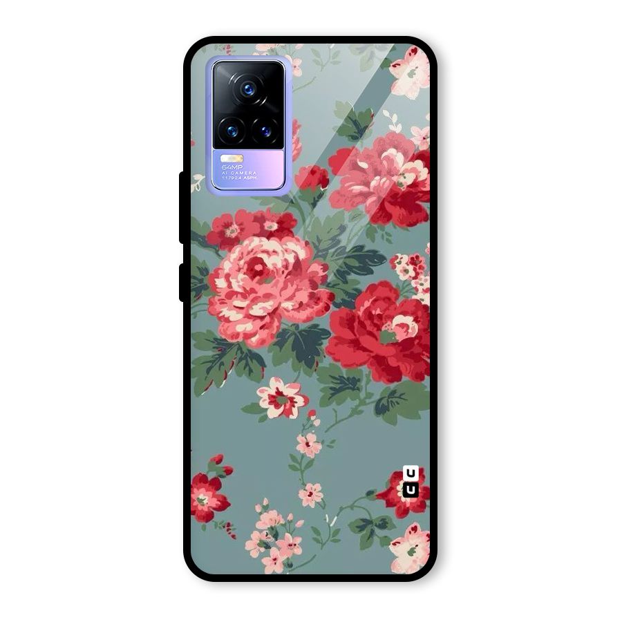 Aesthetic Floral Red Glass Back Case for Vivo Y73