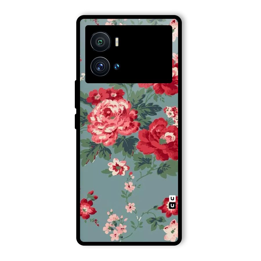Aesthetic Floral Red Glass Back Case for Vivo iQOO 9 Pro
