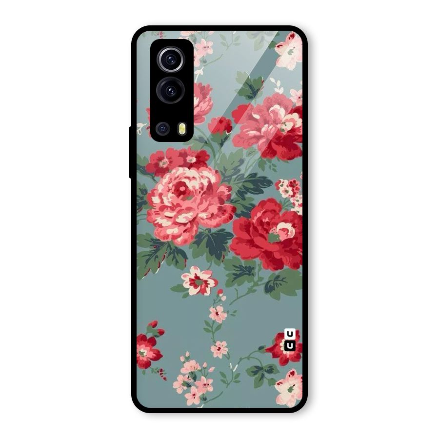 Aesthetic Floral Red Glass Back Case for Vivo iQOO Z3