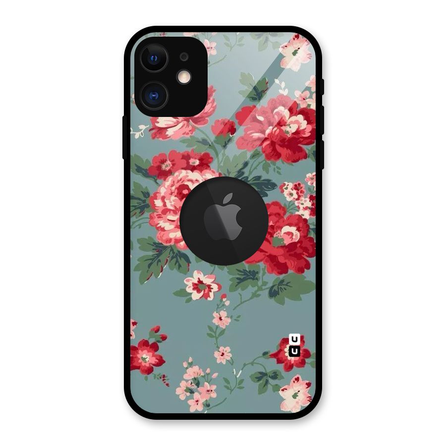 Aesthetic Floral Red Glass Back Case for iPhone 11 Logo Cut