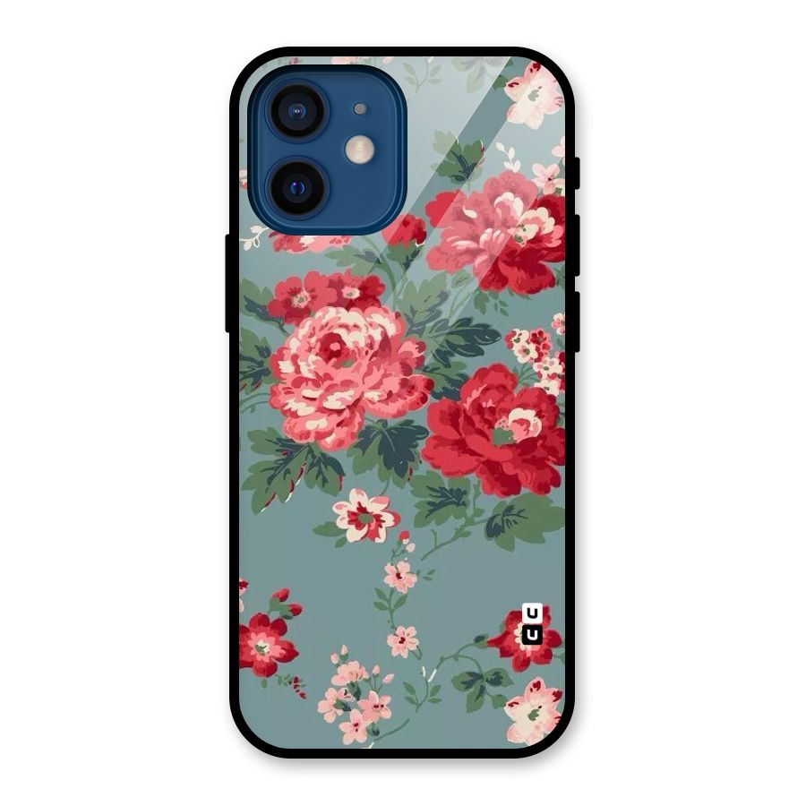 Aesthetic Floral Red Glass Back Case for iPhone 12 Mini