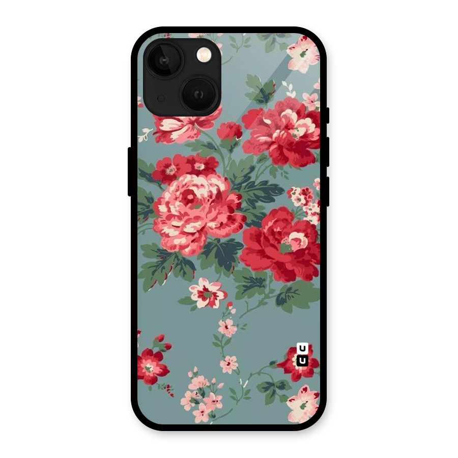Aesthetic Floral Red Glass Back Case for iPhone 13