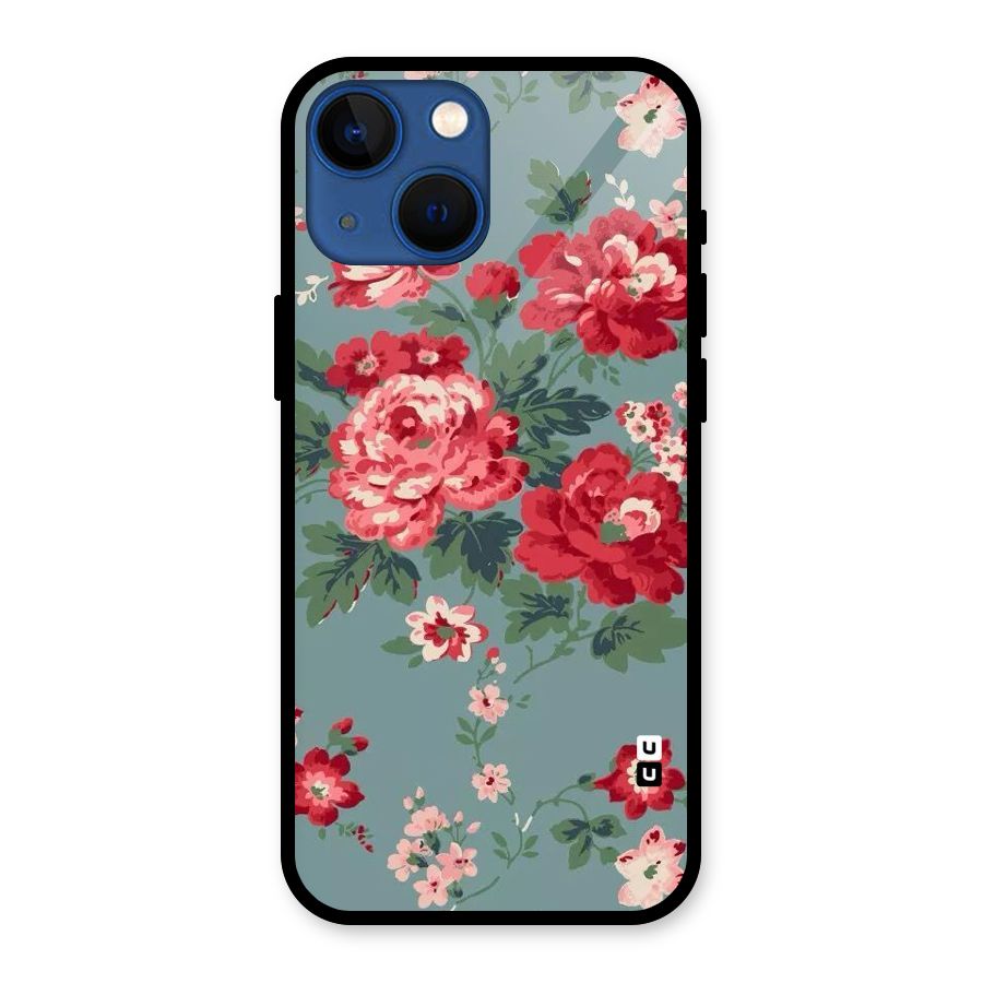 Aesthetic Floral Red Glass Back Case for iPhone 13 Mini