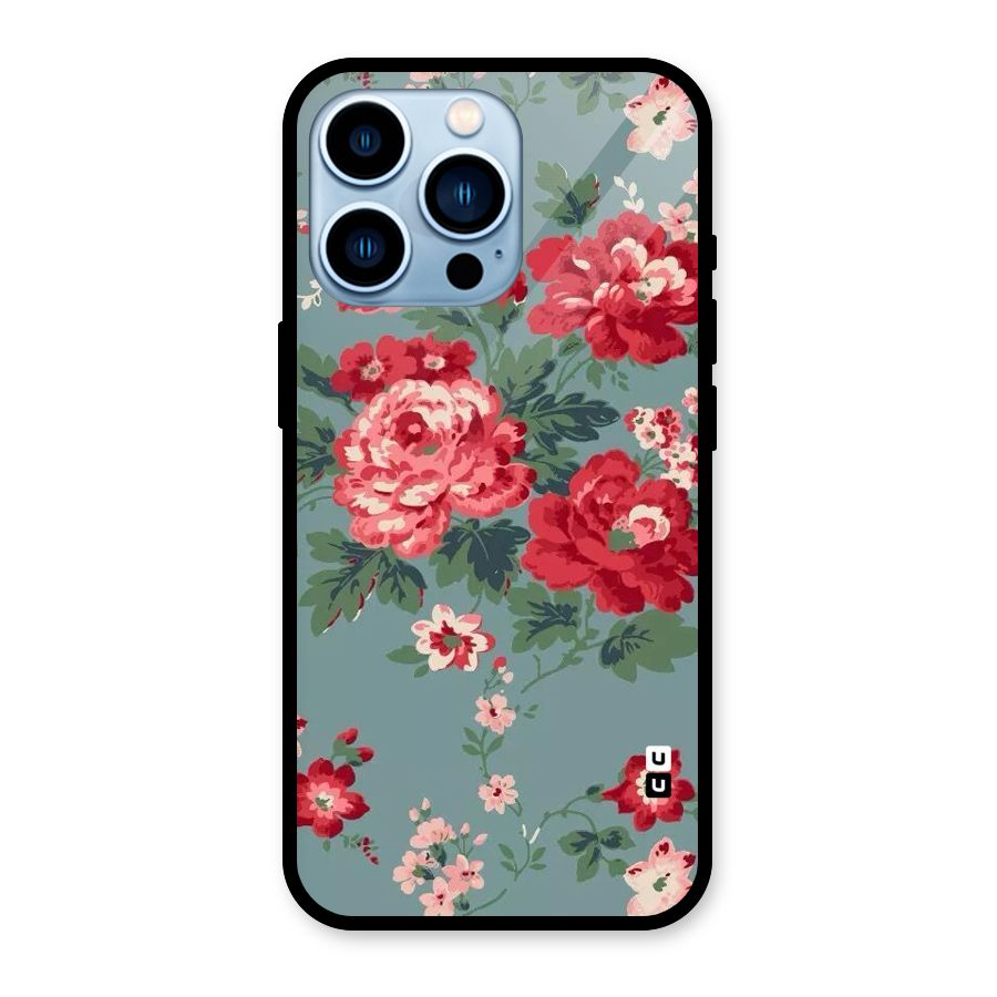 Aesthetic Floral Red Glass Back Case for iPhone 13 Pro
