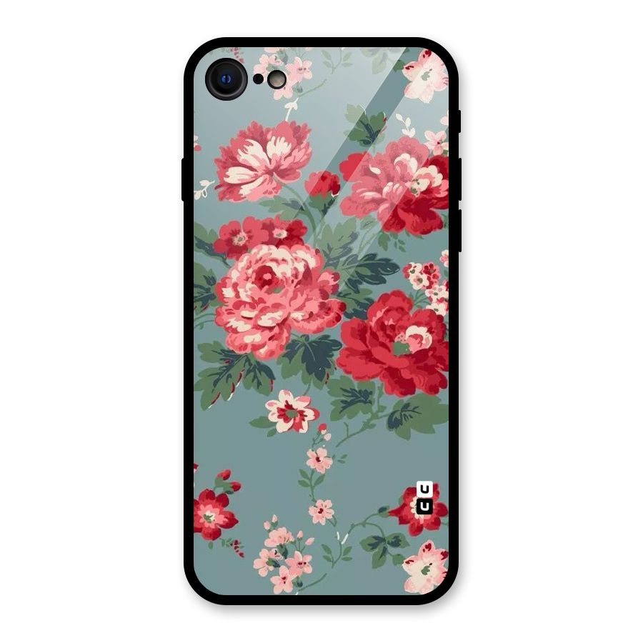 Aesthetic Floral Red Glass Back Case for iPhone SE 2022