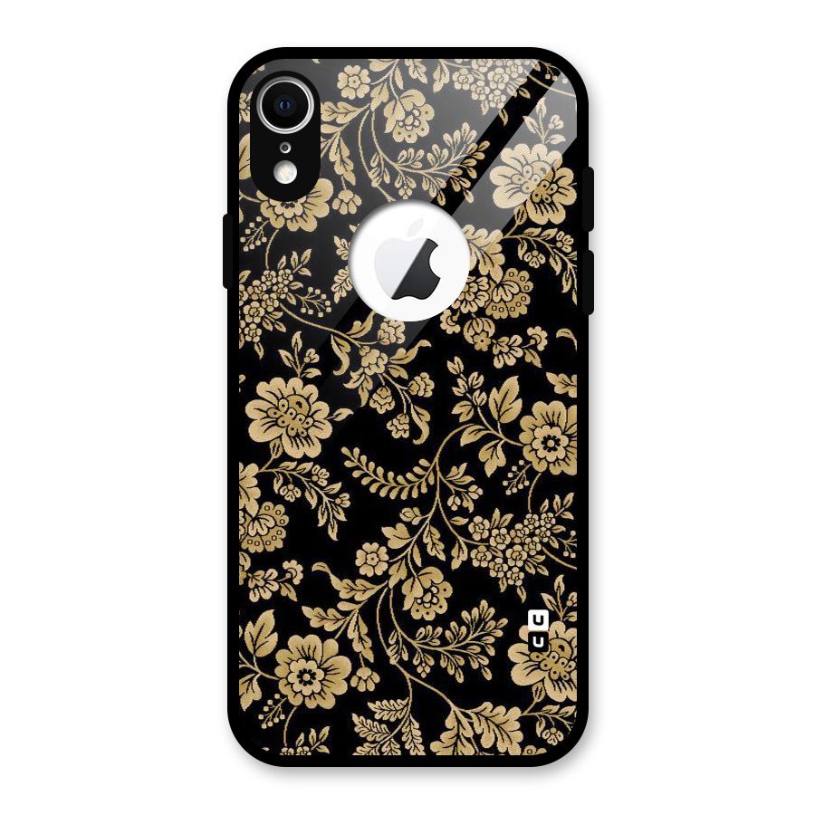 Aesthetic Golden Design Glass Back Case for iPhone XR Logo Cut