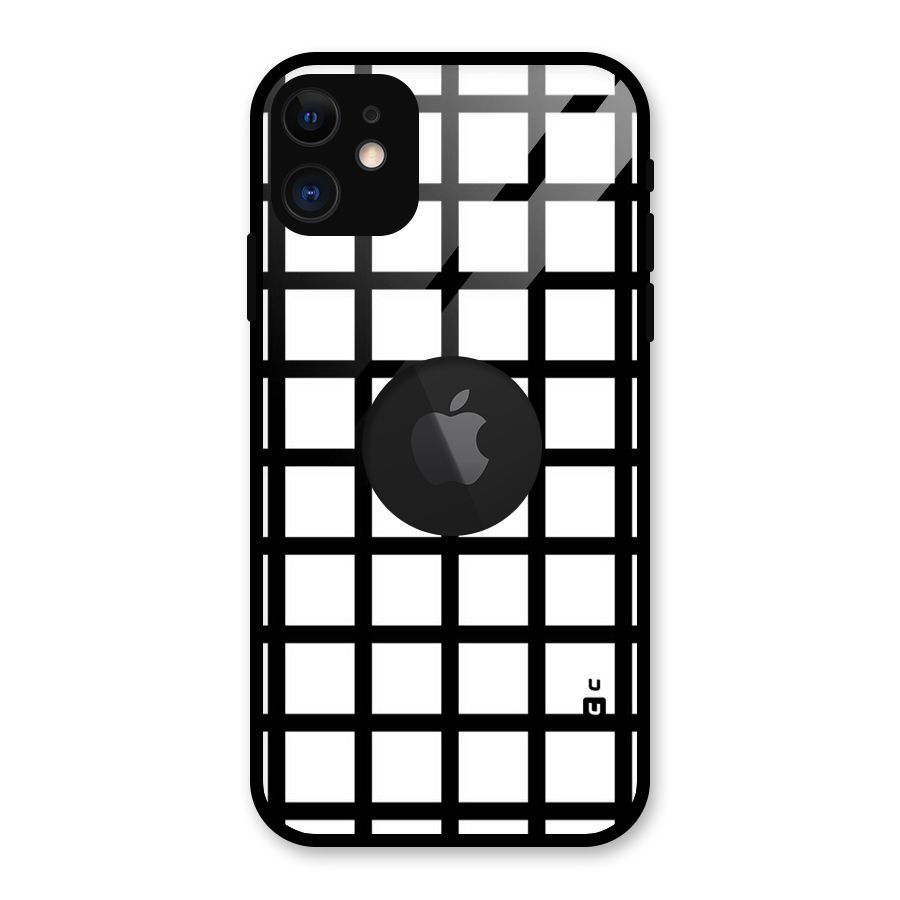 Aesthetic Grid Lines Glass Back Case for iPhone 11 Logo Cut