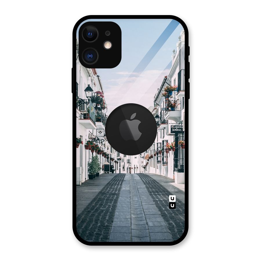 Aesthetic Street Glass Back Case for iPhone 11 Logo Cut