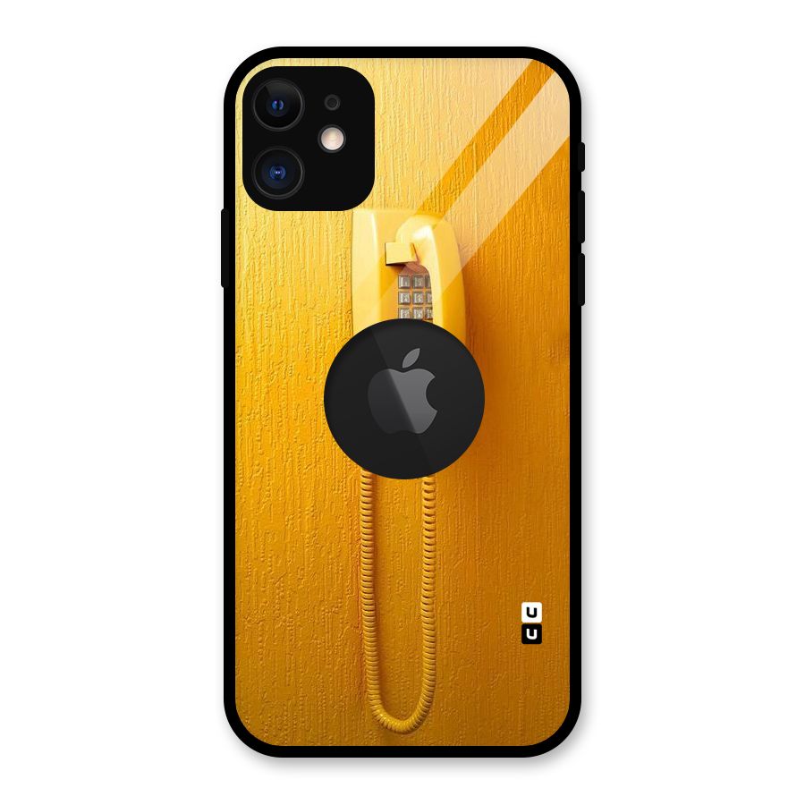 Aesthetic Yellow Telephone Glass Back Case for iPhone 11 Logo Cut