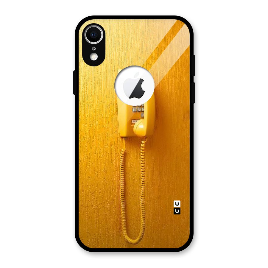 Aesthetic Yellow Telephone Glass Back Case for iPhone XR Logo Cut