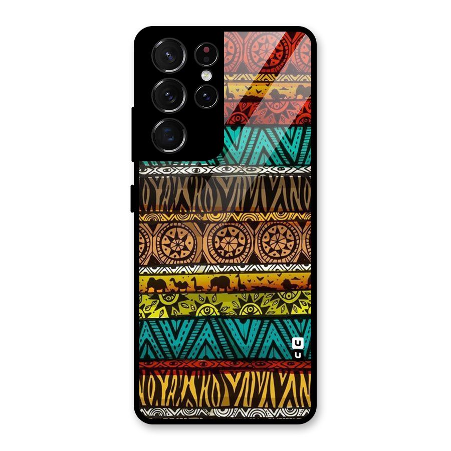 African Design Pattern Glass Back Case for Galaxy S21 Ultra 5G