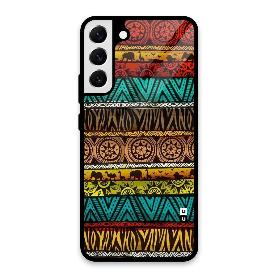 African Design Pattern Glass Back Case for Galaxy S22 Plus 5G