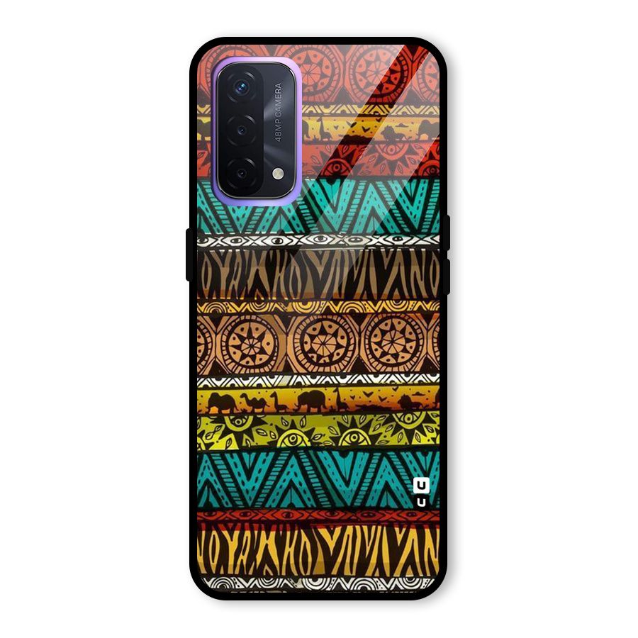 African Design Pattern Glass Back Case for Oppo A74 5G