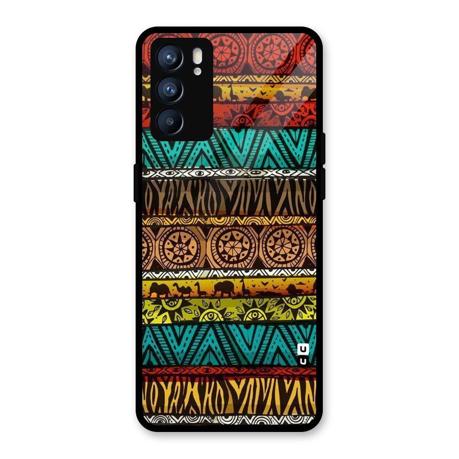 African Design Pattern Glass Back Case for Oppo Reno6 5G