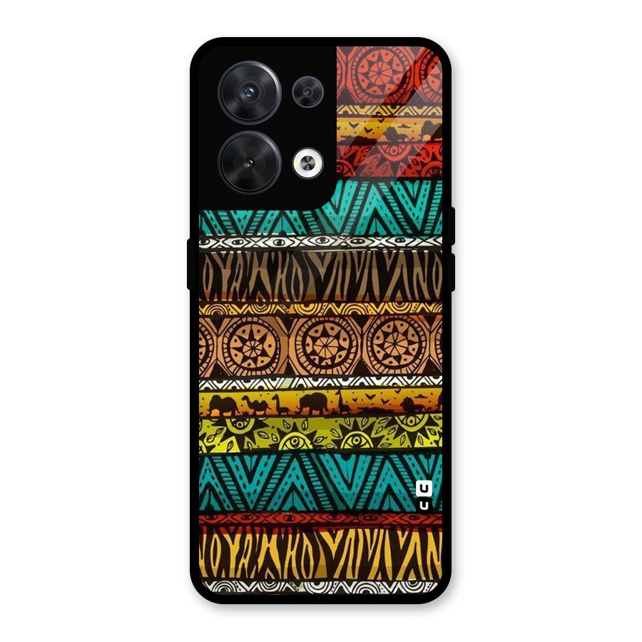 African Design Pattern Glass Back Case for Oppo Reno8 5G